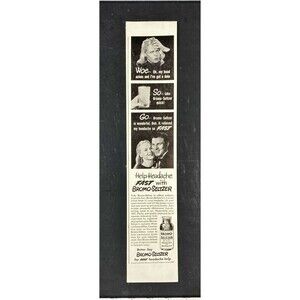 Bromo-Seltzer Headache & Neuralgia Relief "Better say Bromo-Seltzer" Vtg Ad 1946